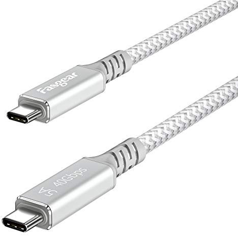 Fasgear Thunderbolt 3 Cable 40Gbps/ 100W (5A) Carga/ 5K@60Hz USB-C Cable trenzado de nylon Compatible para Mac-books,i-Pad Pro,Pixel,eGPU,SSD externo,Moniter,Estación de acoplamiento,Hub (2m, Blanco)
