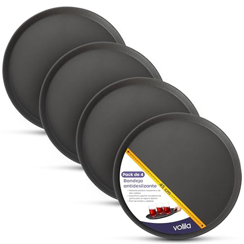 volila Bandeja Redonda para Servir Comida - Caja de 4 Piezas (45 cm) - Bendeja Camarero Antideslizante con Superficie de Goma - Ideal para Bares, Restaurantes, y Fiestas