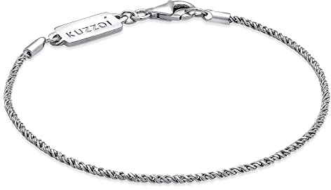 Kuzzoi Buddha, bracciale da uomo, in argento Sterling 925, realizzato a mano, da 2 mm, in vero argento sterling 925, intrecciato, con moschettone, 0208551021