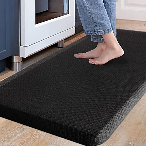 Carvapet Tapis de cuisine antidérapant, anti-fatigue, rembourré, confortable, en PVC imperméable, pour bureau, cuisine, bureau (noir, 44 x 99 cm)