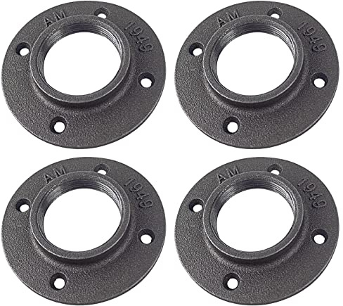 WiseWater 1-1/2G Floor Flanges 4Pcs, Malleable Cast Iron Pipe Flanges, Pipe Fittings with Threaded Hole for DIY Home Project/Furniture/Shelving Decoration And Industrial Vintage Decor (1-1/2 inch)