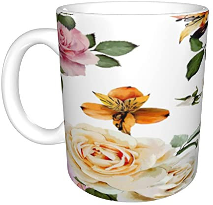 Tazza in ceramica Crema Shabby Rose Flower Print Mug Tazza da caffè grande adatta per cucina Ristorante Ufficio Caffetteria 330 ml