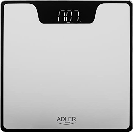 Adler AD8174W Báscula de Baño Digital, Alta Precisión, Pantalla LED, hasta 180Kg, Diseño Moderno, Apagado Automático, Vidrio Templado Silver