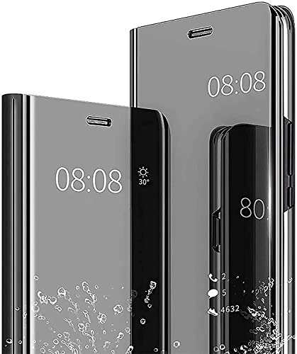 YukeTop Handyhülle für Samsung Galaxy S23 Ultra Hülle, Smart Mirror Flip Case Standfunktion, Spiegelbeschichtung Ganzkörper 360°Smart Cover Schutzhülle für Samsung Galaxy S23 Ultra.(Schwarz)