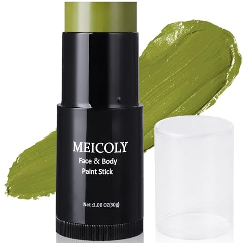 MEICOLY Light Green Face Body Paint Stick(1.06 Oz),St Patricks Day Accessories Face Paint, Elphaba Green Face Paint,Disgust Goblin Witch Face Makeup,Hunting Camo Gamora,Ogre Green
