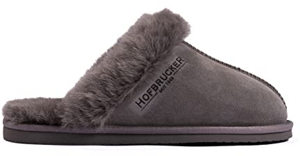 Hofbrucker warmer ganzjahres Lammfell Hausschuh für Frauen mit fester Sohle Obermaterial 100% Lammfell wärmt im Winter kühlt im Sommer