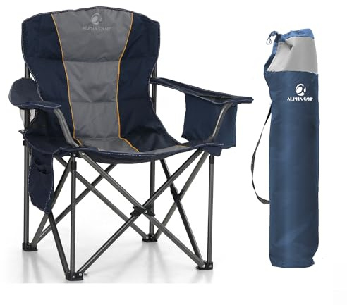 LET'S CAMP Oversized Folding Camping Chair for Adults Support 200 KG Blue | Heavy Duty for Heavy people, with Cup Holder Storage, Cooler Bag, Thicken 600D Oxford