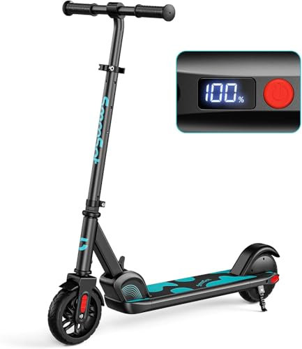 SmooSat E9 Elektroroller für Kinder, 2 Geschwindigkeitsmodi bis zu 16 km/h, sichtbarer Batteriestand, Höhenverstellbar und Faltbar, Elektroroller für Kinder ab 8 Jahren, Kindergeschenke