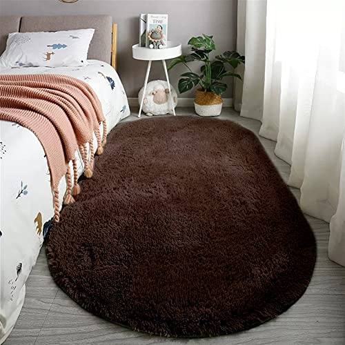 Reyox Teppich Oval Hochflor Shaggy rutschfest Pflegeleicht, Flauschig Weich Langflor Teppich für Wohnzimmer Schlafzimmer Bettvorleger Kaffee 50 x 80 cm