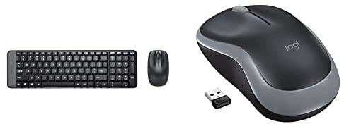 Logitech MK220 Compact Wireless Keyboard and Mouse Combo for Windows - 2.4GHz Wireless, Black & M185 Mouse, 2.4GHz, 12-Month Battery Life, 1000 DPI Grey