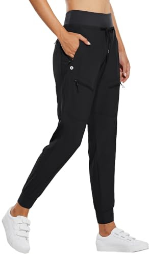 baleaf Women's Joggers 28'' Lightweight Hiking Pants High Waist 5 Zipper Pockets Quick Dry Travel Athletic UPF50+ Black XL