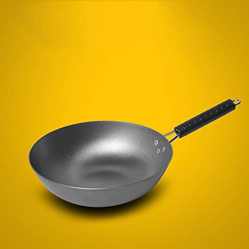 Olla de Hierro Fundido Wok Grande Tradicional Sartén de Hierro binaural Sartén Sartén Antiadherente Caldero sin Recubrimiento,C 34CM (A / 32cm)