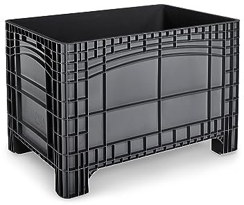 Palettenbox 1200x800mm, Boxfabrik NOAH XL, Großbehälter, Umzugsbehälter, Transportbox, Kunststoffbehälter, Containerwagen, Transportwanne, Made in Germany (Schwarz, Füße)