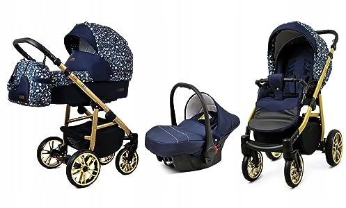 BabyLux® Kinderwagen Set 3in1 - Color Lux - incl. Babywanne, Buggy Sportsitz, Auto-Babyschale - Autositz - Kinderwagenset - Kombikinderwagen mit Wickeltasche, Regenschutz usw.