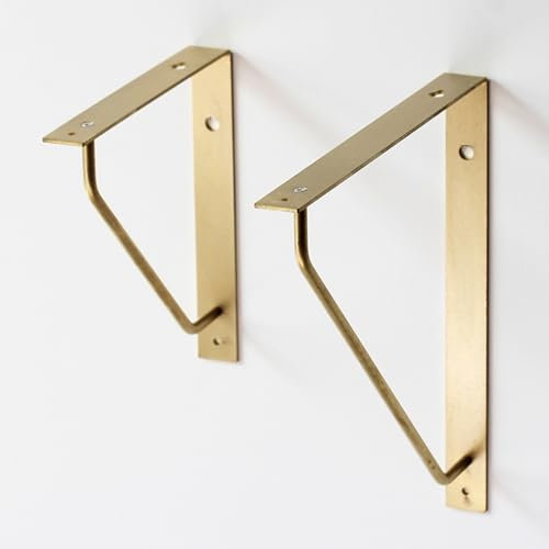 Dekorative Regalträger Goldene Regalhalterungen 2 Stück Kupfer Regalstütze Schwerlast Dekorativ Regalwinkel, für Küche Wohnzimmer Schlafzimmer (Large)