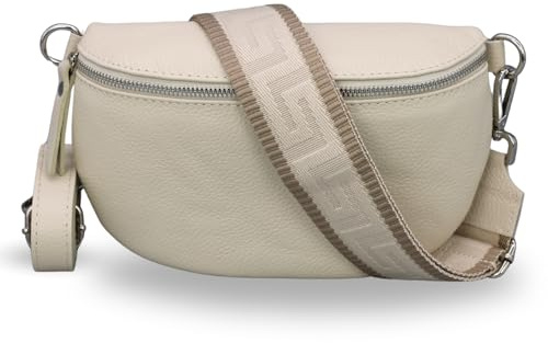 Adel Bags EMMA Silber Bauchtasche Echtleder Handgefertigt Crossbody Bag | Damen Umhängetasche, Echtes Leder, Schultertasche mit Ledergurt & wahlweise gemustertem Riemen, 2 Fächer, Made in Italy