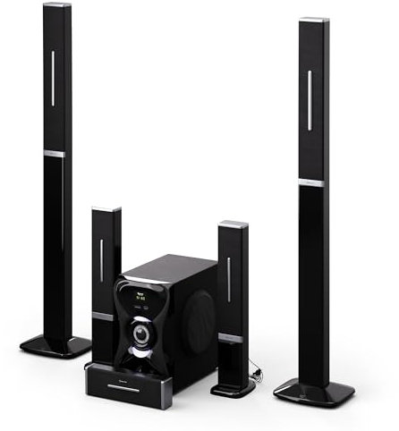 AUNA Areal 825 Impianto Stereo da Casa 5.1 Wireless - Bluetooth, Subwoofer 100W, Elegante, Illuminazione RGB - USB/SD, AUX & Ingresso Ottico, Telecomando, Karaoke