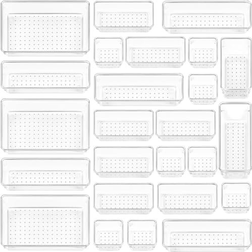 Vtopmart 25 Stücke Schubladen Organizer mit 4 Größen, Make up Ordnungssystem, Schminktisch Organizer Einsetzbar für Makeup, Küchen, Badezimmer, Büro, Schminktisch