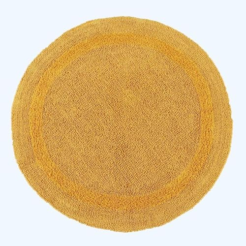 Homescapes Runde Badematte senfgelb, Premium Badvorleger 80 cm, Badteppich Baumwolle mit Wende-Design