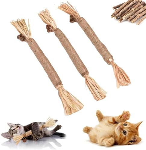 3 Stück Katzenminze Sticks,Katzenminzen Spielzeug, Matatabi Katzen Kauhölzer Sticks Catnip Stick für Katzen,Zahnreinigende Knabberstangen für Katzen Zahnpflege helfen bei Zahnstein & Mundgeruch