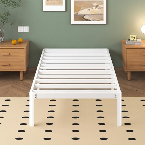 Lutown-Teen Cama 75x190 cm con Patas de Esquina Curvadas, Altura 30.5 cm, Estructura Camas de Metal Resistente con Somier de Láminas, Espacio Almacenamiento, Fácil Montaje, Blanco