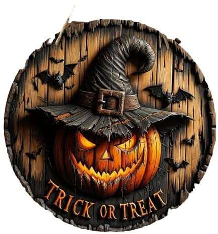 MagiDeal Couronne d'halloween, Panneau de Porte d'entrée, Panneau Mural Rond à Suspendre, Panneau de Bienvenue, Couronne en Bois pour Halloween, Thanksgiving, a