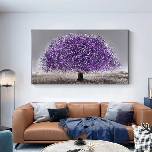 Moderne Kunst, Geldbaum, Leinwandgemälde, lila Baum, Poster und Drucke, Wandkunst, Bilder für Wohnzimmer, Heimdekoration, 60x103cm mit Rahmen