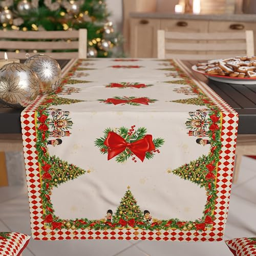 PETTI Artigiani Italiani - Chemin de Table de Noël 140x40 cm en Microfibre Anallergique, Élégant et Lavable, Décoration Festive pour Salon et Cuisine, Motif 'Casse-Noisette', 100% Fabriqué en Italie