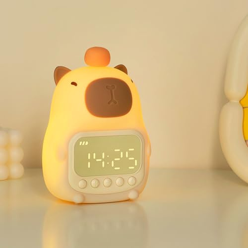 Sveglia Capibara con Luce Notturna, Simpatico Orologio con Luce Notturna Oscurante, Lampada da Tavolo Ricaricabile, Orologio per l'allenamento del Sonno, per Bambini, Studenti