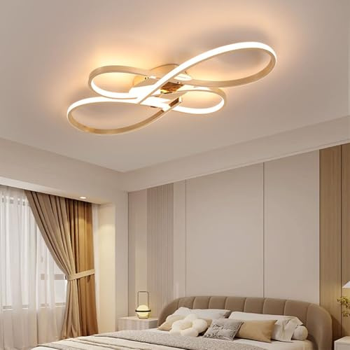 Deliouay Deckenlampe LED Deckenleuchte Wohnzimmer Gold Dimmbar Deckenleuchte mit Fernbedienung Modern Design LED Deckenbeleuchtung für Esszimmer Schlafzimmer Kinderzimmer Büro Hängelampe (Gold, 60cm)