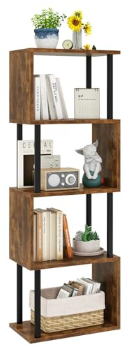 IBUYKE Libreria Estanteria Moderna,Librería En Forma De S De 6 Niveles,Estantería De Exposición,Librería Vertical Almacenaje para Sala De Estar, Dormitorio, Oficina En Casa, Marrón Rústico WBC016H
