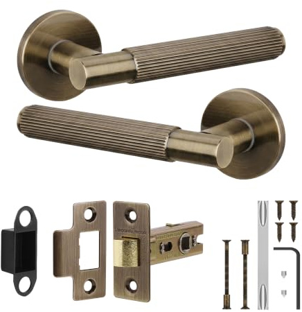 Decoranddecor Hera Antique Brass Door Handles Internal, Fire Rated Latch | Interior Door Handles with Mortice Tubular Latch, Aged Victorian Style Brass Handle
