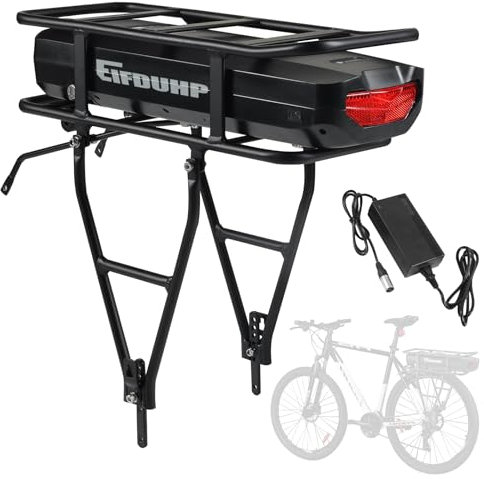 48V 52V Ebike Battery 17.5Ah for 250W-1000W Motor, Rear Rack Lithium Li-ion Electric Bike Battery with Rack & Charger for 24-28 Bicycle (52V 17.5Ah)