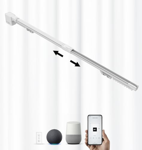 ACRIMO Kit Riel de Cortina Extensible Motorizado Ancho 1,5-2,6 Metros FabTrack, Apertura Central de las Cortinas, Motor Wifi y Control Remoto, Compatible con Google Home, Alexa y App Tuya Smart