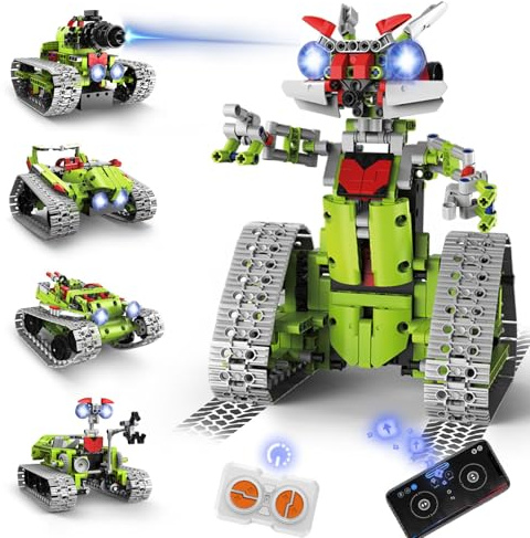 SliBoeyX 5-in-1 STEM Technik Roboter-Baukasten, APP- & Fernsteuerung, 705 Teile DIY Technic Roboter/RC Auto/Panzer mit Licht, Konstruktionsspielzeug Geschenk für Jungen & Mädchen 8–16 Jahre