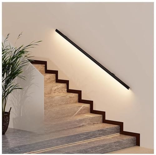 Genérico Pasamanos de Aluminio con Luces LED para escaleras, con Cable Iluminado para terrazas, Interiores y Exteriores (Negro Derecho, 1 m)