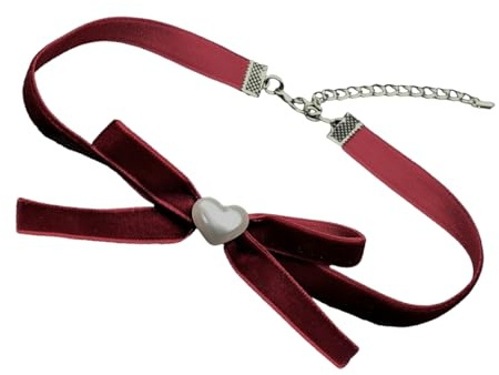 RGYBAO Collana girocollo con ciondolo a forma di cuore con fiocco, stile vintage, in velluto, accessorio fatto a mano per donne