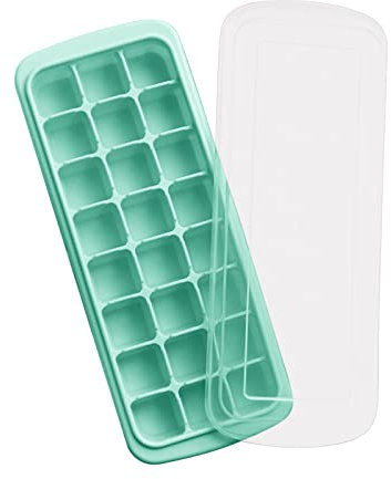 24 Cubes Bacs à glaçons en silicone avec couvercle, Moule Glaçons, Sans BPA, bacs carrés faciles retirer, Empilable moule Glaçons- Pour Cocktails, Whisky, Jus (Couleur Vert) (Vert)