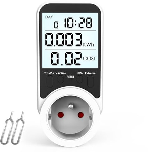 KAEFUYS Wattmètre Prise Compteur d'Énergie Compteur Électrique Consommation d'Énergie 3680W 16A Max avec 7 Modes de Surveillance Protection de Surcharge Écran LCD pour Maison Bureau Norme Française