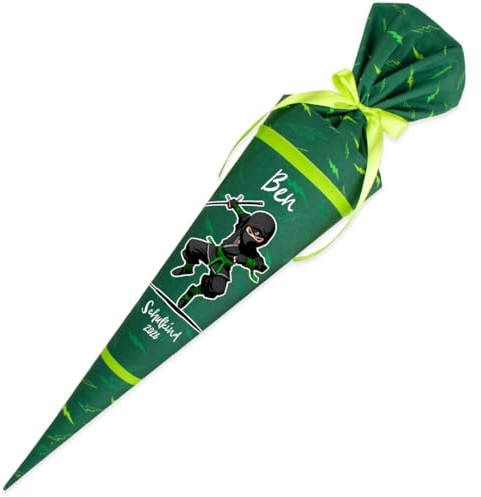 Dein Lieblingsteil Deine Schultüte aus Stoff Kuschel Velvet Wunschmotiv individualisierbar mit Wunschname personalisierbar 70 cm 85 cm – Jungs (85 cm mit Kissen, Modell 5: Ninja)