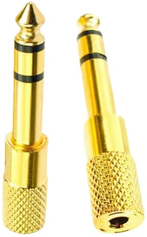 RLMVGBX 3.5mm to 6.35mm Gold-Plated Stereo Adapter | Gold-plated 3.5mm to 6.35mm stereo adapter, corrosion-resistant. Compact 50mm, 20g. For headphones, amps, mixers, guitars.