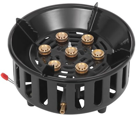 Réchaud à gaz de camping portable avec 7 têtes de brûleur, 3 tailles d'adaptateurs et protection contre les explosions, barbecue de table à gaz pour voyage, camping, pique-nique, fête, etc.