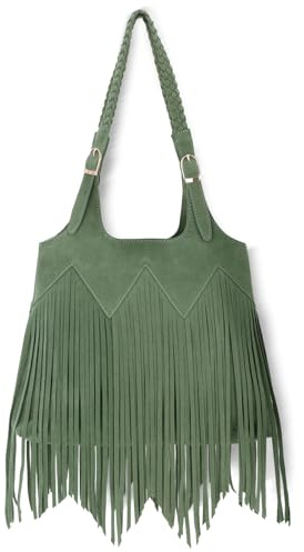 OPLERT Bolsos de hombro con flecos para mujer Bolsos hobo occidentales Bolsos veganos de piel sintética con borlas tejidas