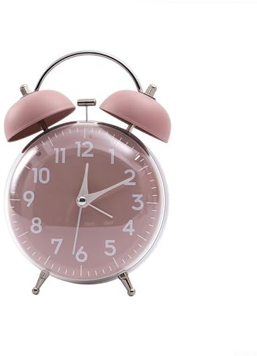 Réveil vintage à double cloche avec rétroéclairage, silencieux, sans tic-tac, alarme forte pour la maison, le bureau, la chambre à coucher, construction en métal (rouge clair)