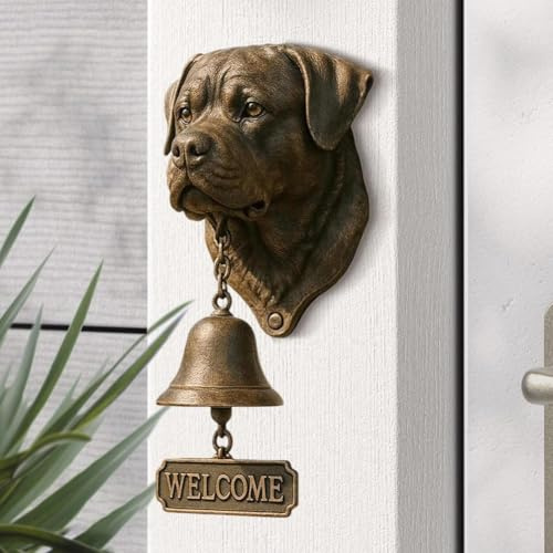 Generisch Gusseisen Hund Willkommen Türklingel,Retro Metall Außen Bauernhaus Vintage Türglocke für Haustür,Hundekopf Kopfform Dekoration Hängende Wandmontage Abendessen Glocken (Rottweiler)