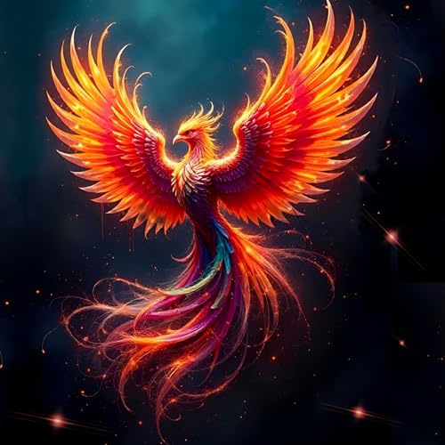 Picmondoo Diamond Painting - 60x60cm - Phönix | quadratische Harzsteine, AB-Steine, Strass- & Metallicfarben, klares Raster, Stift, Wachs & Schale für entspanntes DIY