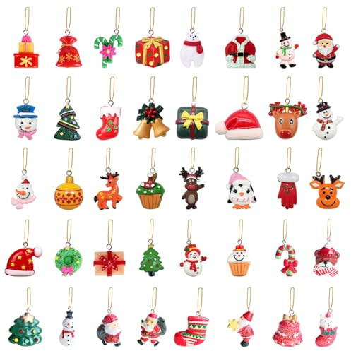 HTTDSLF 40 Piezas Decoracion Colgante de arbol de Navidad, Navidad Colgante Decoración, Mini DIY Adornos Navideños, Juego de Adornos para el arbol para Fiestas de Vacaciones Regalos Festival
