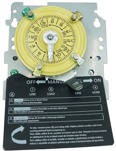 T104M 24-Hour Mechanical Timer Switch - 208-277 VAC 5HP 40A DPST Heavy Duty, Manual Override & Included Trippers, 12 ON/Off Cycles - for Pool, Pumps, HVAC Systems