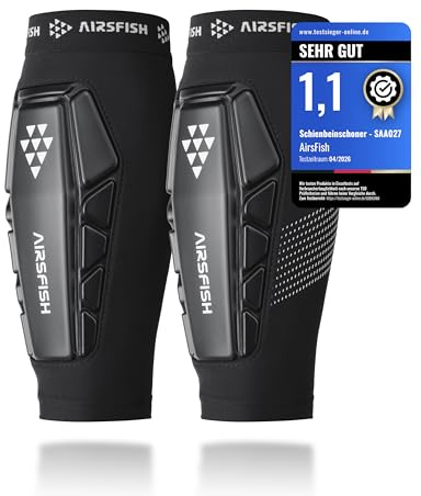 AirsFish Schienbeinschoner Kinder Fußball, Ultra-leichte Fußballausrüstung für Jungen & Mädchen, mit PU Shock Core & Silikon-Grip, atmungsaktiv, Bitte Größentabelle beachten