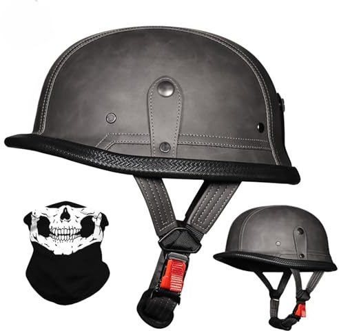 Mezzo Casco Da Motociclista, Mezzo Casco Da Motociclista In Stile Tedesco Per Scooter, Moto E Cruiser, Casco Vintage In Pelle Per Uomini E Donne Adulti, Omologato ECE 2205 D,L(57-58CM)